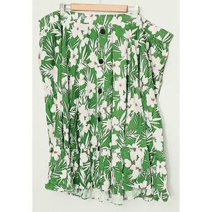 Pari Passu Midi Skirt Size 7 (US 24) Green Floral Pullon Button Accents NEW